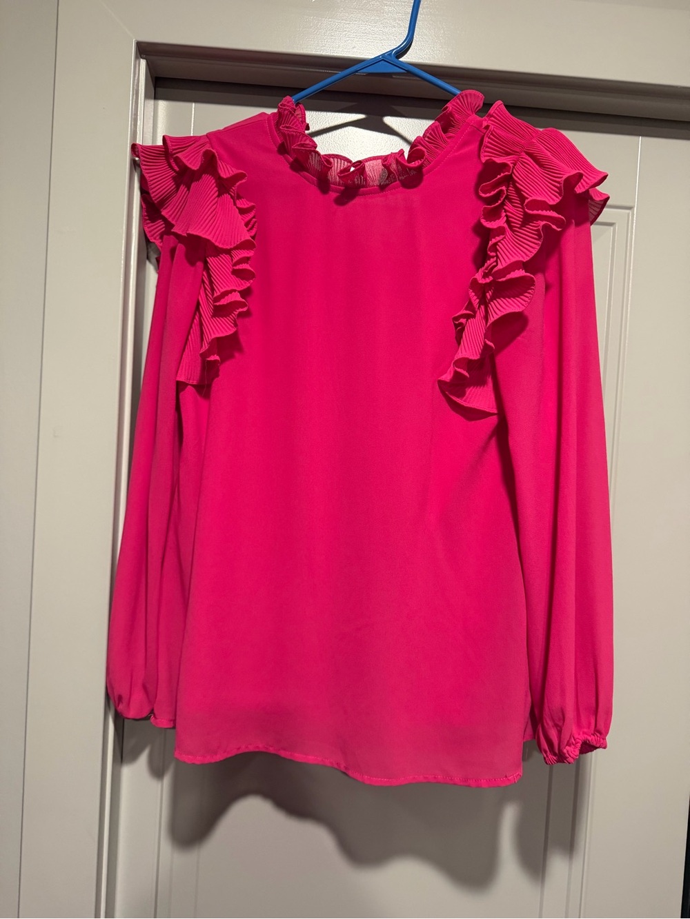 Ruffled Long-Sleeve Blouse in Hot Pink